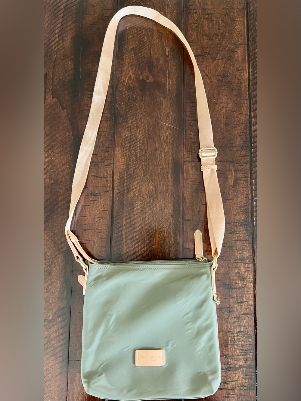 Radley London Sage Green Nylon Crossbody Bag Blush Trim Lightweight Travel Purse